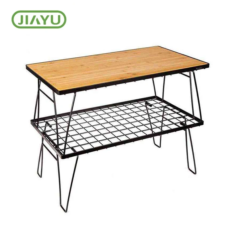 Foldet fast træ jernmesh campingbord